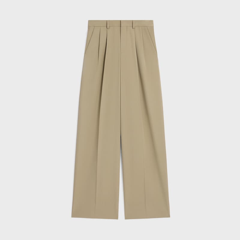 pantalon plissé en gabardine de coton et de laine