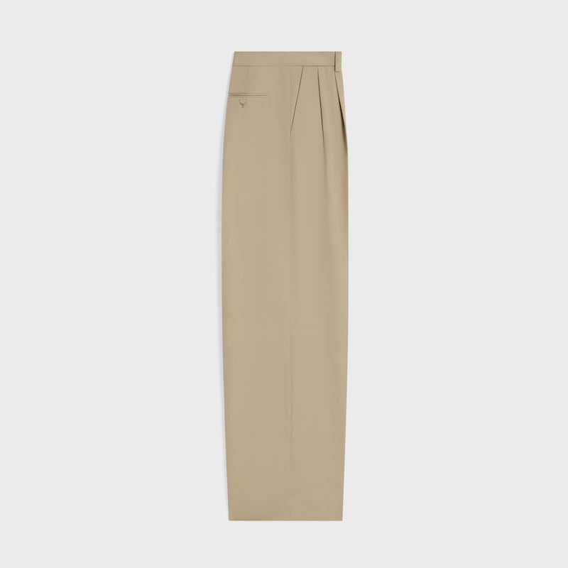 pantalon plissé en gabardine de coton et de laine