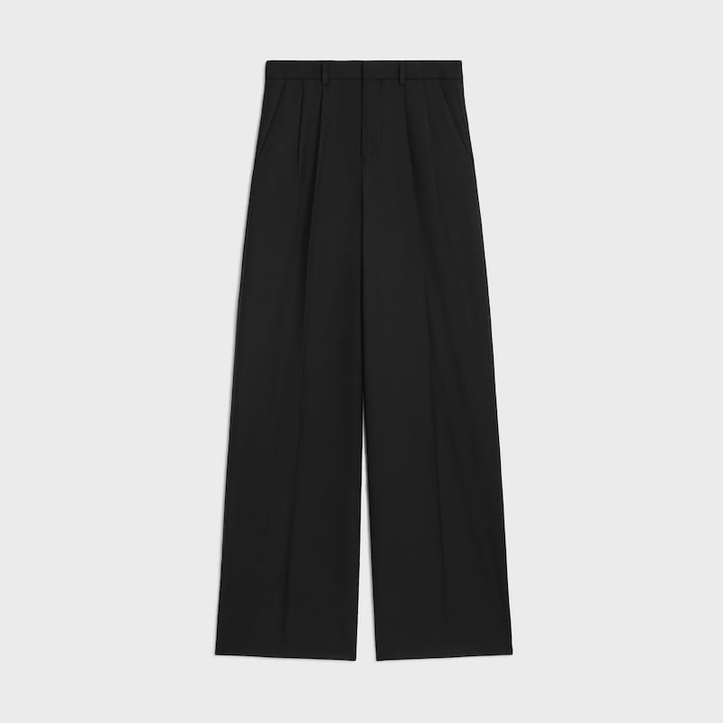 pantalon plissé en gabardine de laine légère