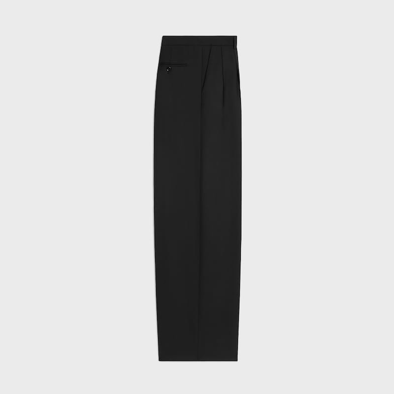 pantalon plissé en gabardine de laine légère