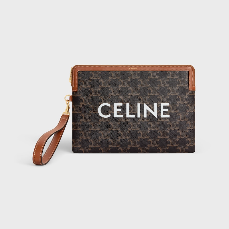 petite pochette avec bandouliÈre cuir triomphe en toile triomphe avec imprimÉ celine