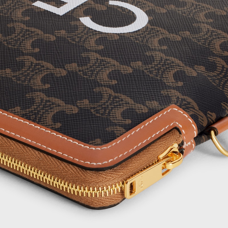 petite pochette avec bandouliÈre cuir triomphe en toile triomphe avec imprimÉ celine