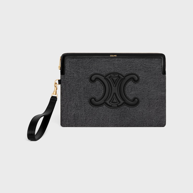 petite pochette avec bandouliÈre cuir triomphe en denim