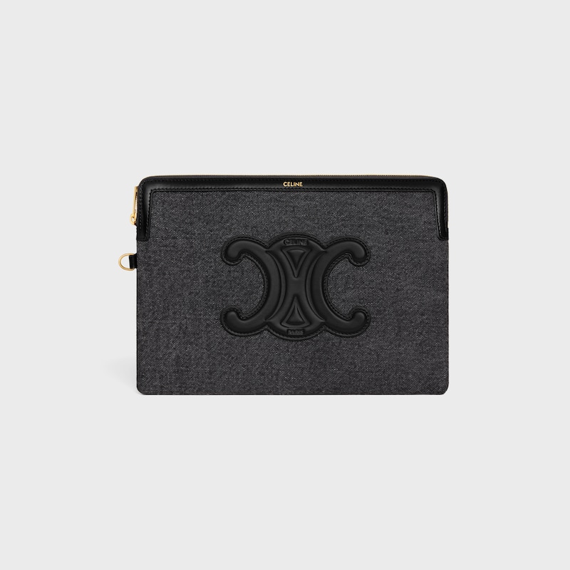 petite pochette avec bandouliÈre cuir triomphe en denim
