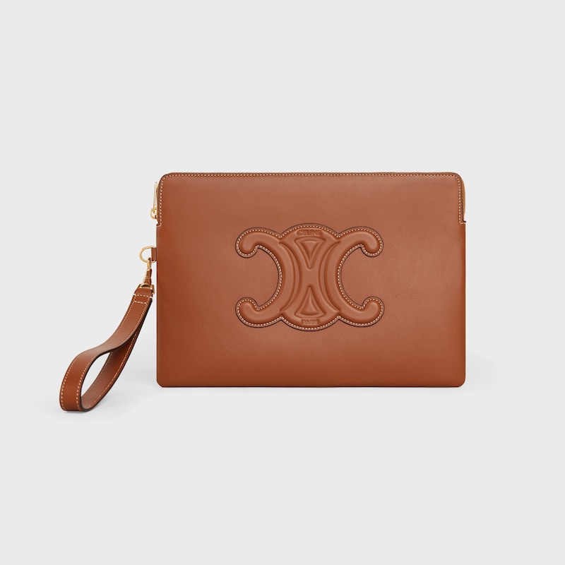 petite pochette avec bandouliÈre cuir triomphe en cuir de veau lisse
