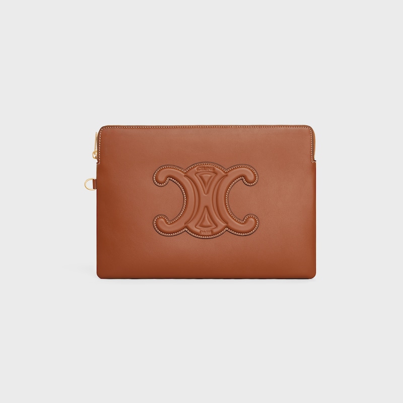 petite pochette avec bandouliÈre cuir triomphe en cuir de veau lisse