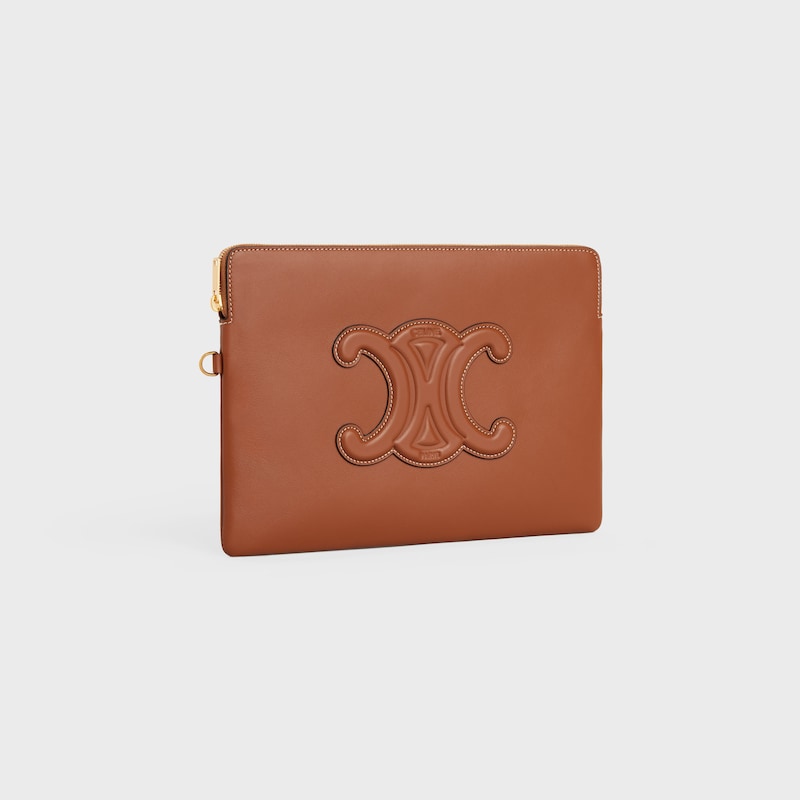 petite pochette avec bandouliÈre cuir triomphe en cuir de veau lisse