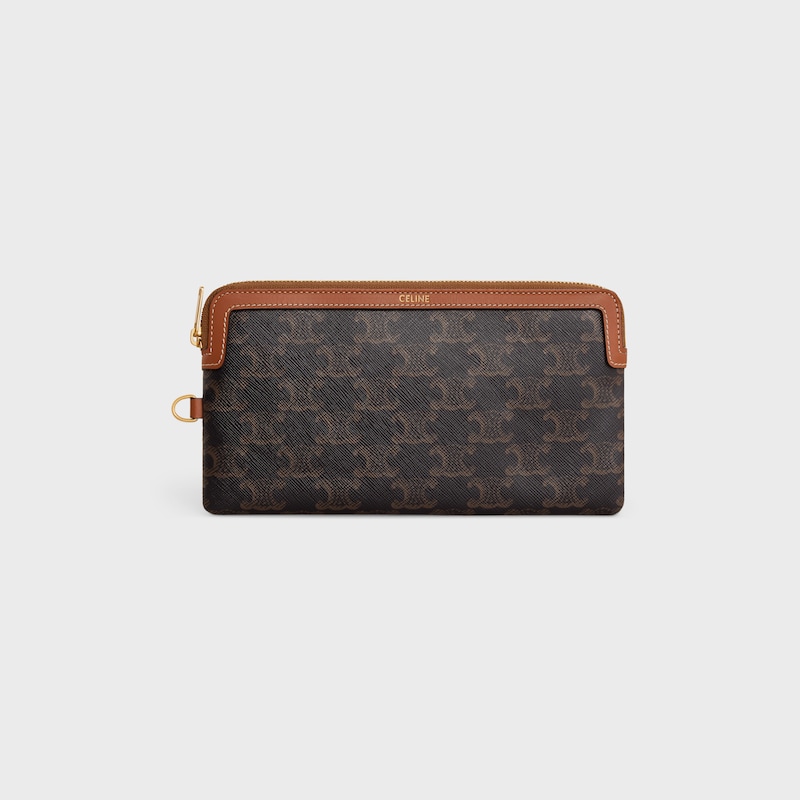 pochette longue à bandoulière en toile triomphe et cuir de veau