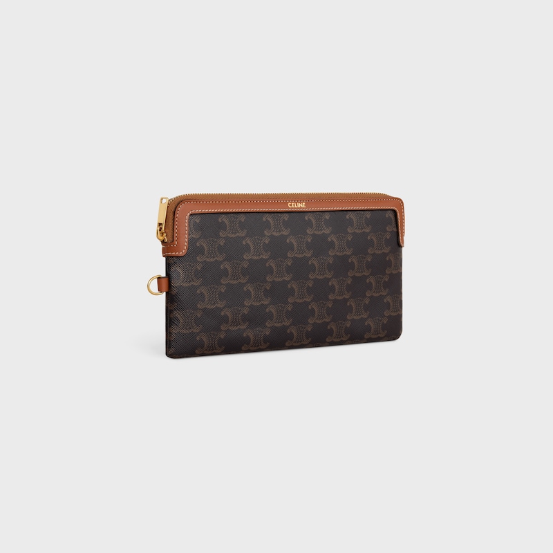 pochette longue à bandoulière en toile triomphe et cuir de veau