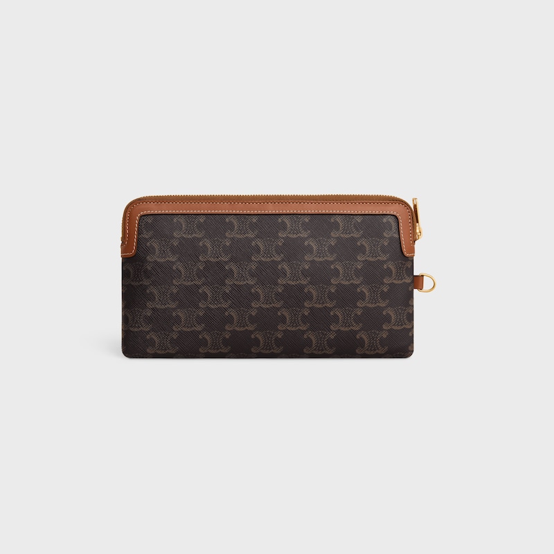 pochette longue à bandoulière en toile triomphe et cuir de veau