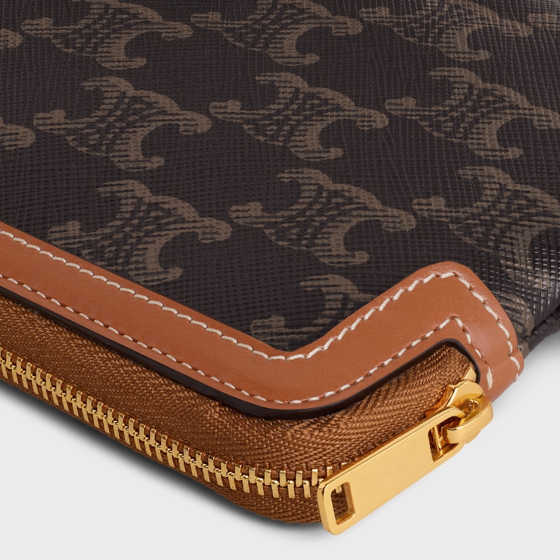 pochette longue à bandoulière en toile triomphe et cuir de veau