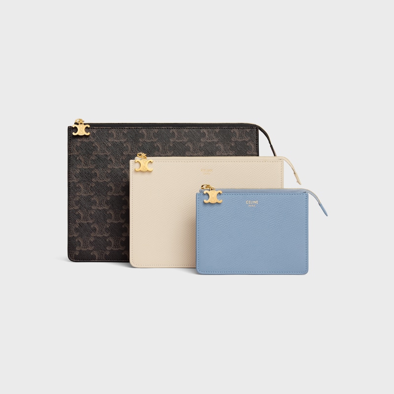 ensemble de trois pochettes pour charmes triomphe en toile triomphe et cuir de veau grainÉ