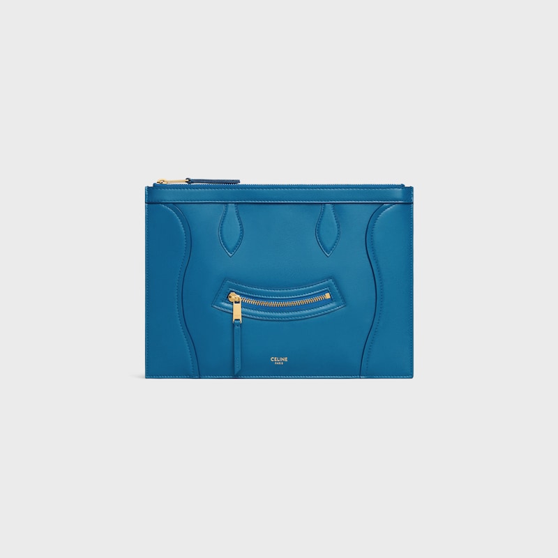 pochette moyenne en cuir de veau brillant