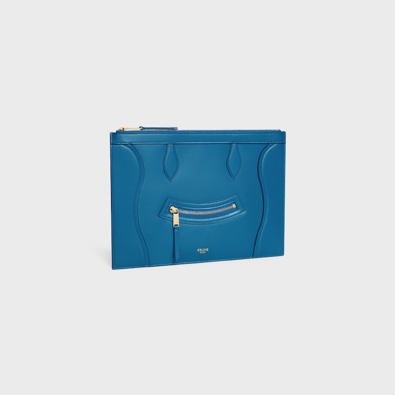 pochette moyenne en cuir de veau brillant