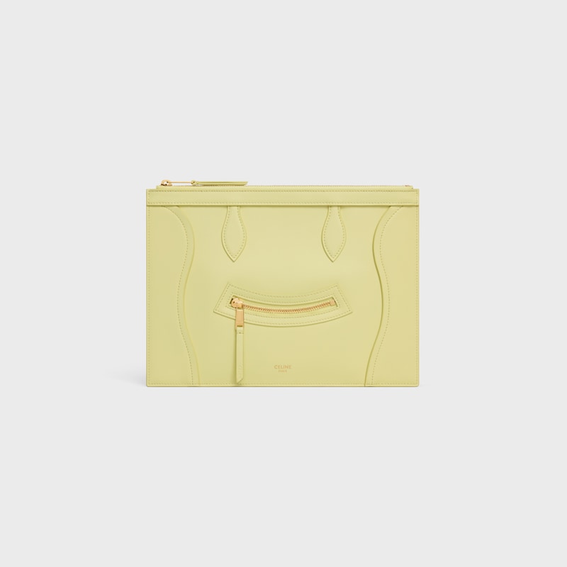 pochette moyenne en cuir de veau brillant