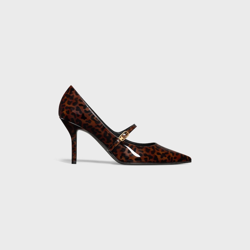 escarpin à brides celine judy en veau verni imprimé léopard