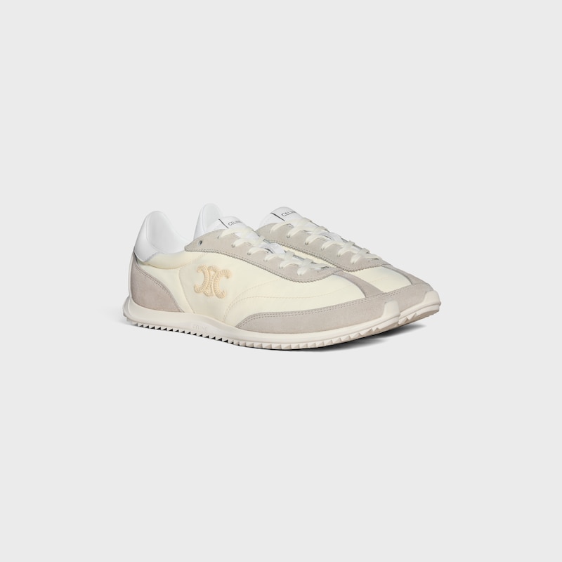 celine racer - basket basse avec triomphe en nylon daim et cuir de veau