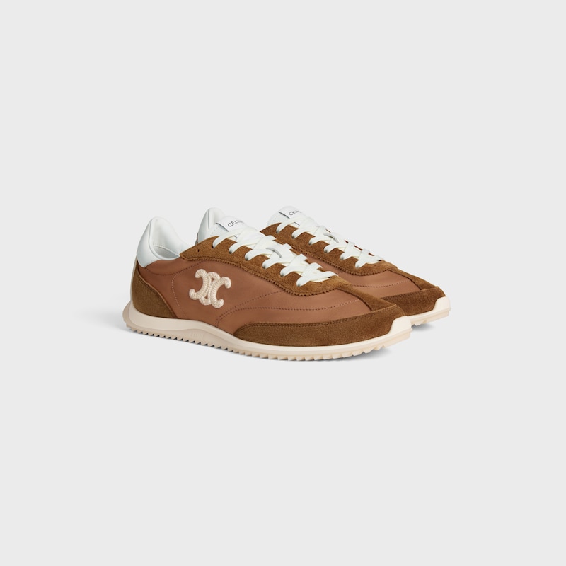 celine racer - basket basse avec triomphe en nylon daim et cuir de veau