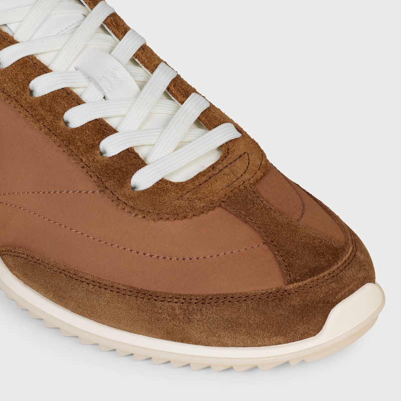 celine racer - basket basse avec triomphe en nylon daim et cuir de veau