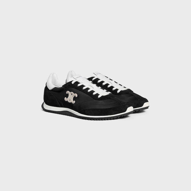 celine racer - basket basse avec triomphe en nylon daim et cuir de veau
