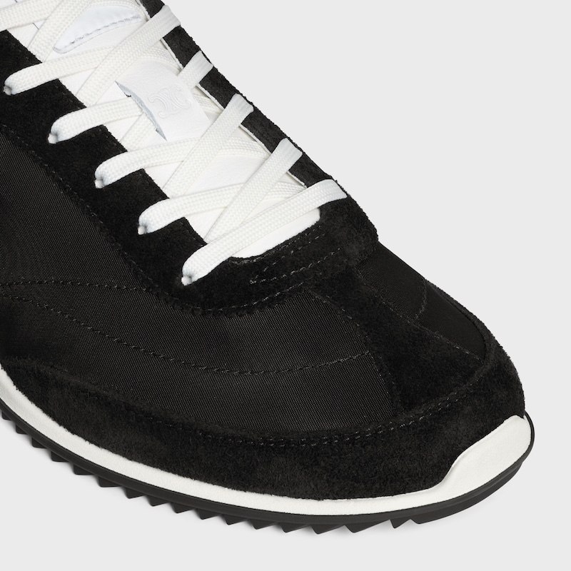 celine racer - basket basse avec triomphe en nylon daim et cuir de veau