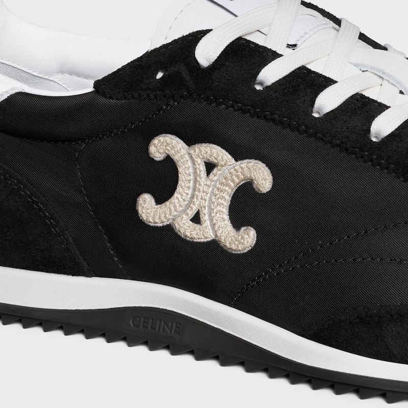 celine racer - basket basse avec triomphe en nylon daim et cuir de veau