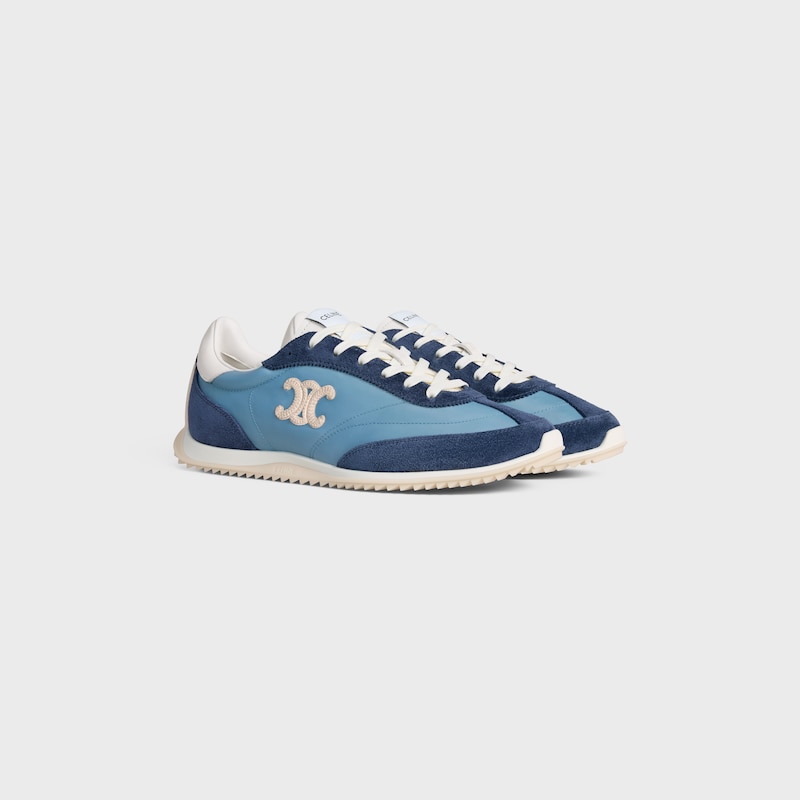 celine racer - basket basse avec triomphe en nylon daim et cuir de veau