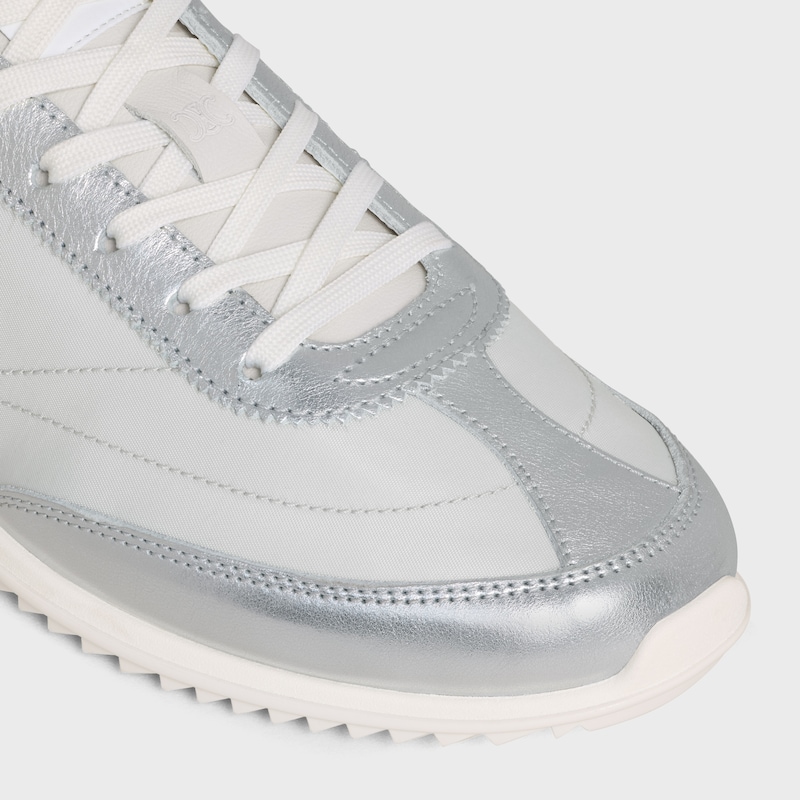 celine racer - basket basse avec triomphe en nylon cuir de veau laminÉ et cuir de veau