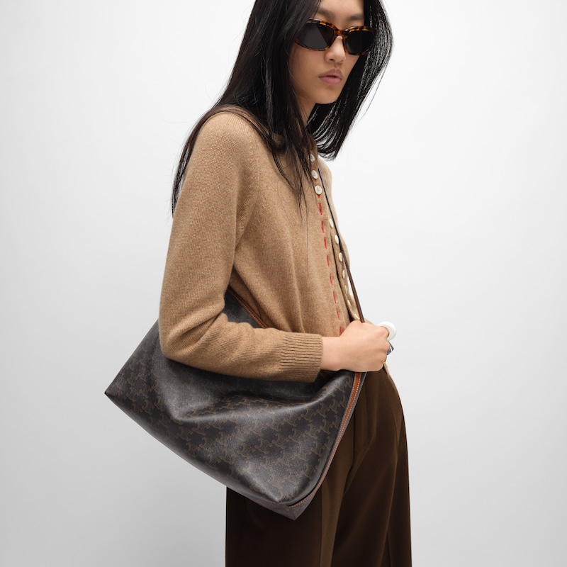 sac cabas souple en toile triomphe et cuir de veau