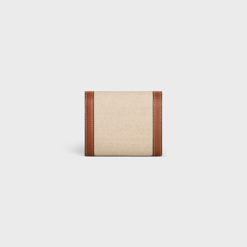 petit portefeuille à rabat triomphe en textile et cuir de veau