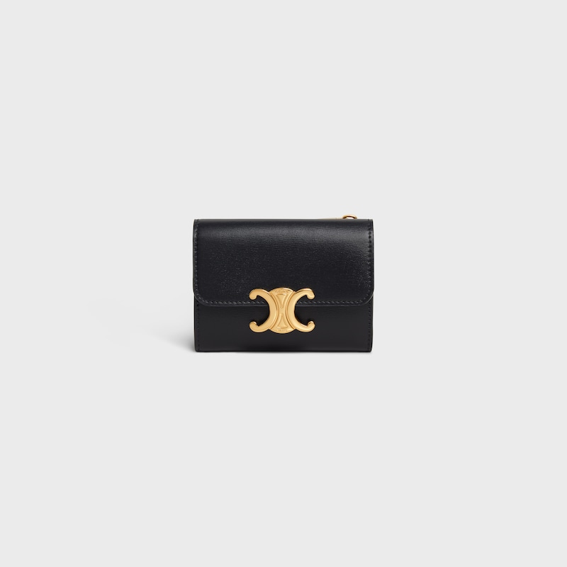 portefeuille compact avec triomphe de piÈces en cuir de veau vieux