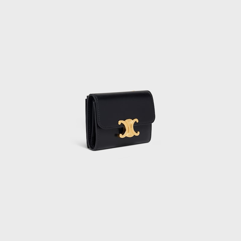 portefeuille compact avec triomphe de piÈces en cuir de veau vieux