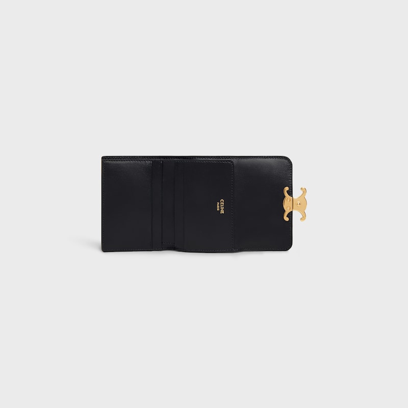 portefeuille compact avec triomphe de piÈces en cuir de veau vieux