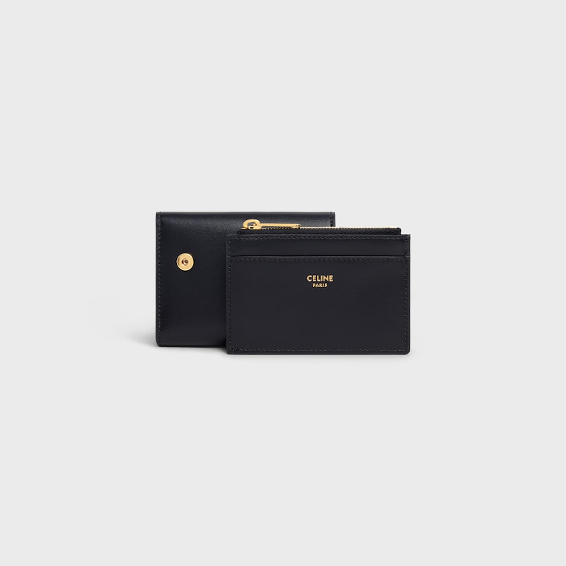 portefeuille compact avec triomphe de piÈces en cuir de veau vieux