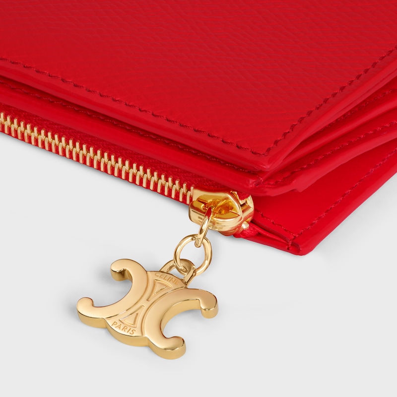 portefeuille compact triomphe charms en cuir de veau grainÉ