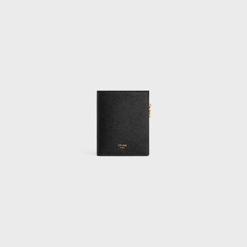 portefeuille compact triomphe charms en cuir de veau grainÉ