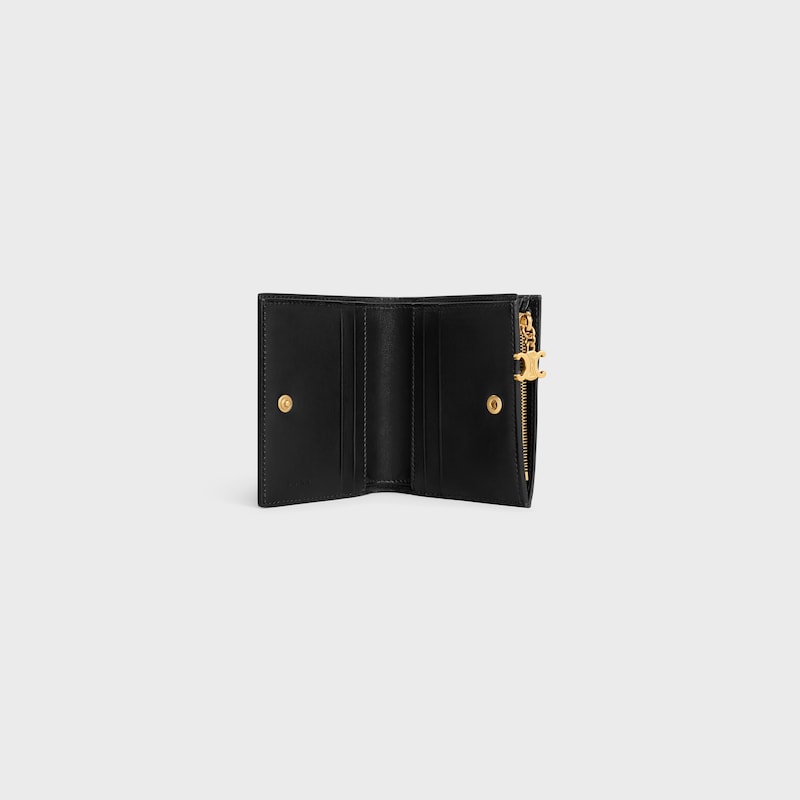 portefeuille compact triomphe charms en cuir de veau grainÉ