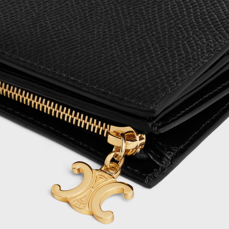 portefeuille compact triomphe charms en cuir de veau grainÉ