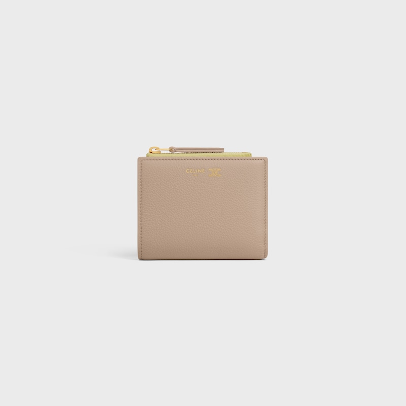 portefeuille compact en cuir de veau souple À graine
