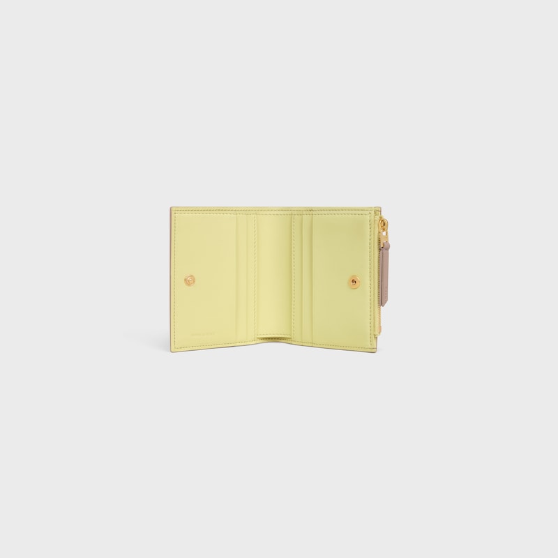 portefeuille compact en cuir de veau souple À graine