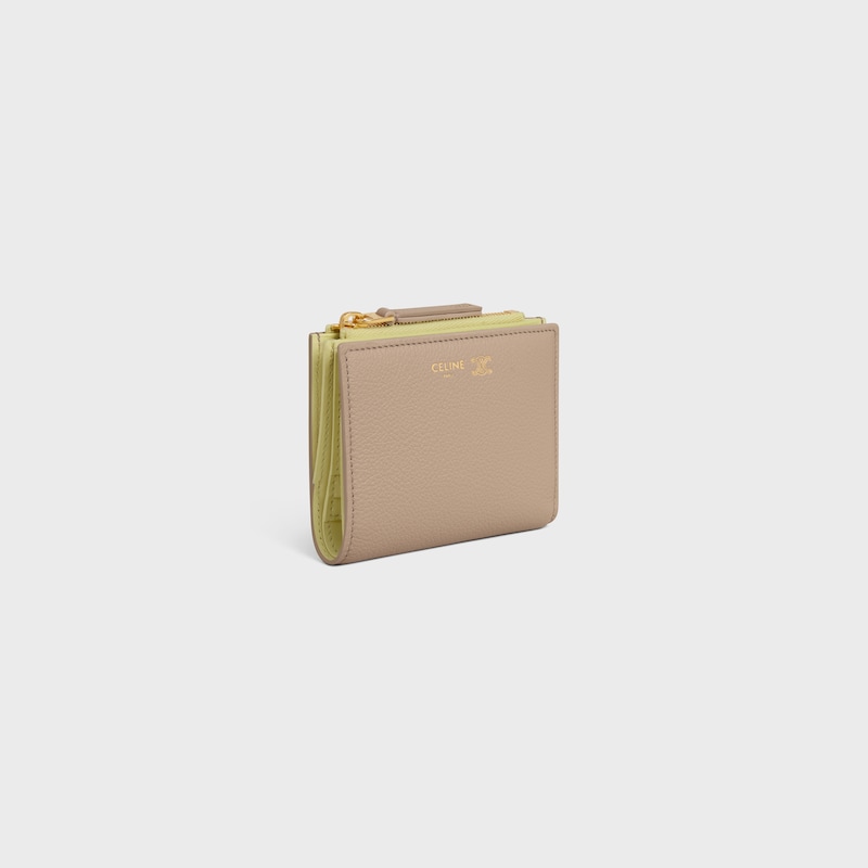 portefeuille compact en cuir de veau souple À graine