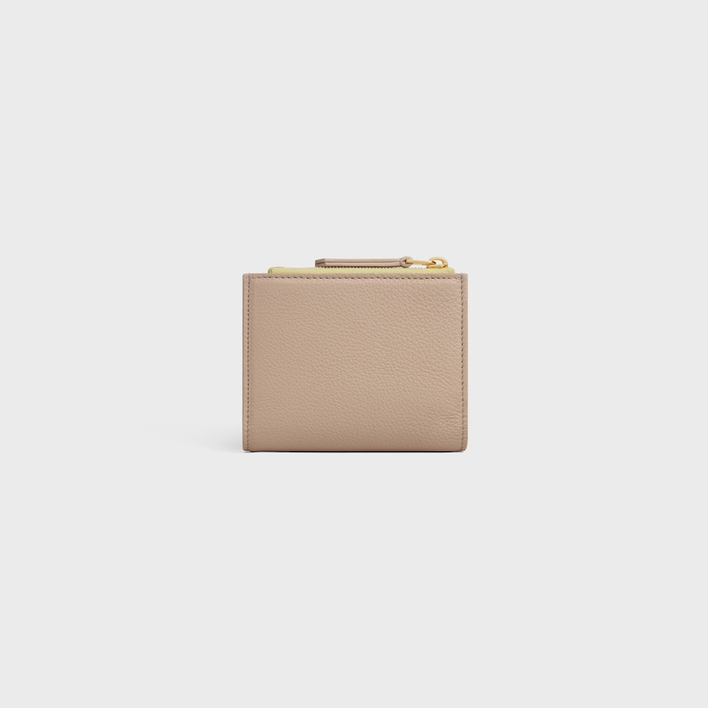 portefeuille compact en cuir de veau souple À graine