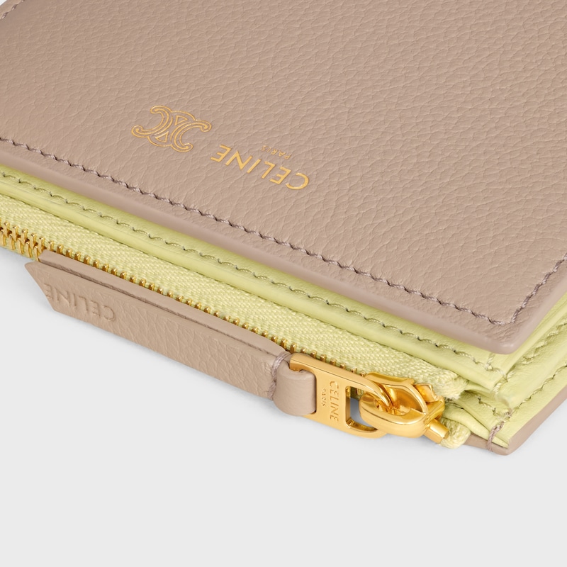 portefeuille compact en cuir de veau souple À graine