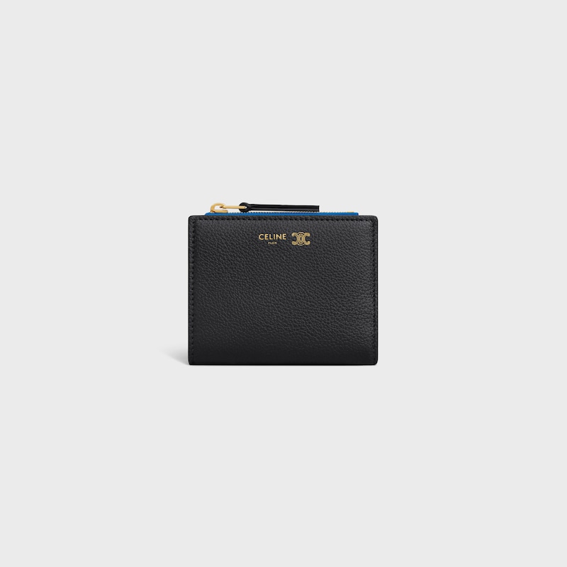 portefeuille compact en cuir de veau souple À graine