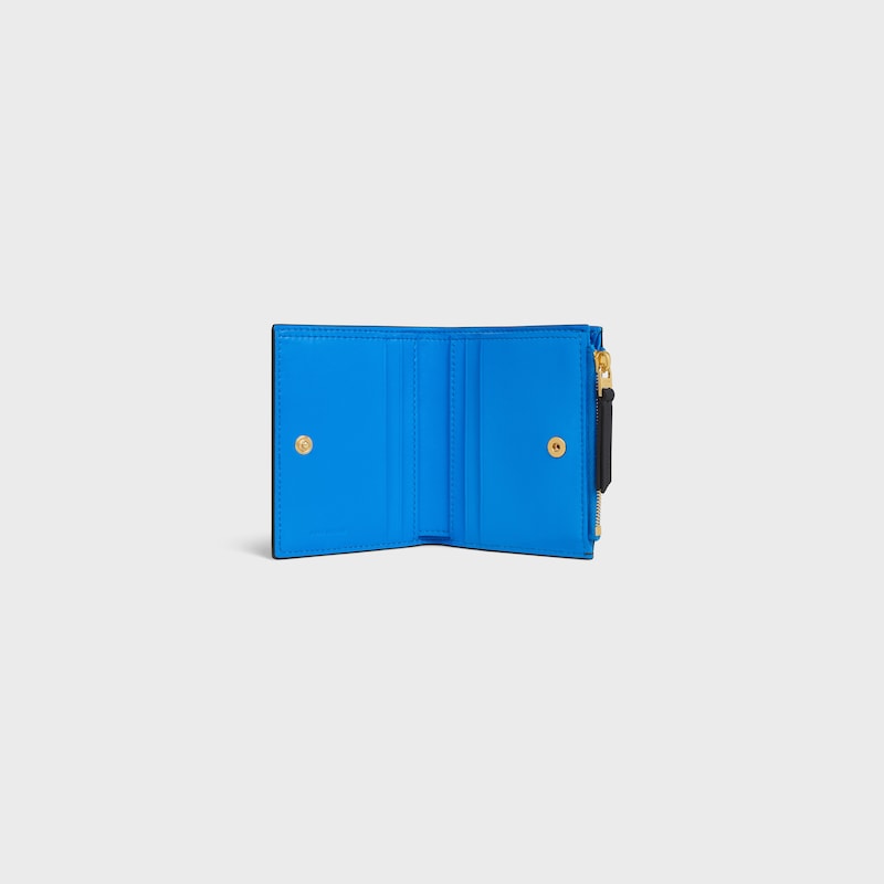 portefeuille compact en cuir de veau souple À graine