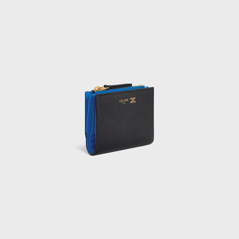 portefeuille compact en cuir de veau souple À graine