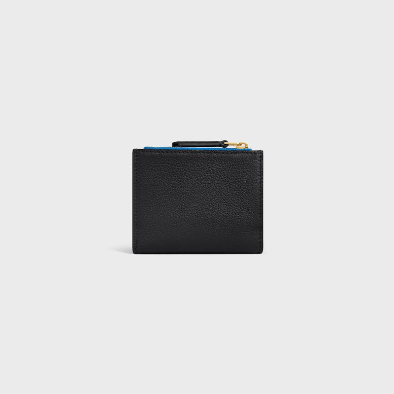 portefeuille compact en cuir de veau souple À graine