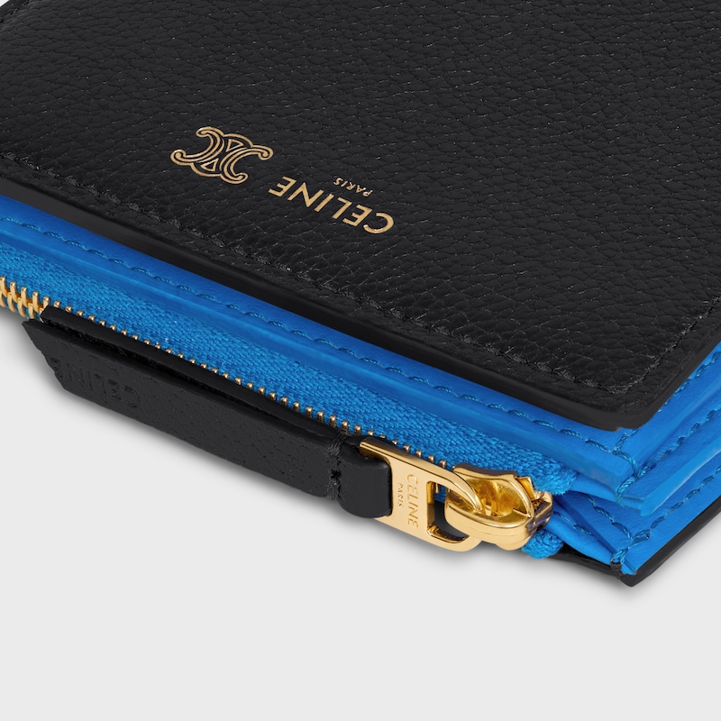 portefeuille compact en cuir de veau souple À graine