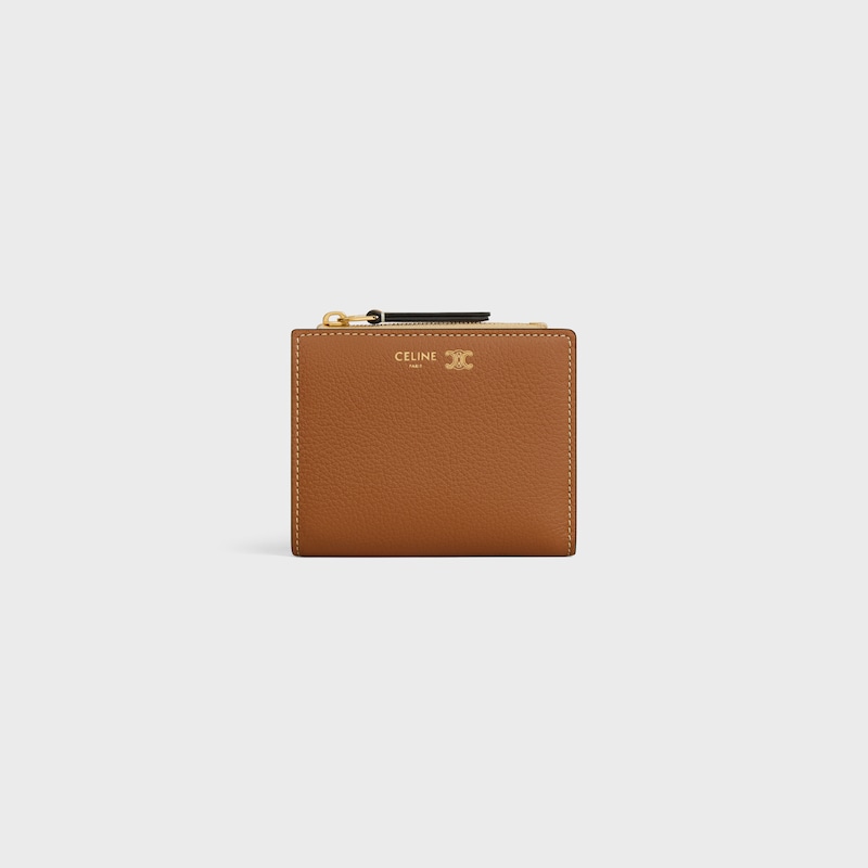 portefeuille compact en cuir de veau souple À graine