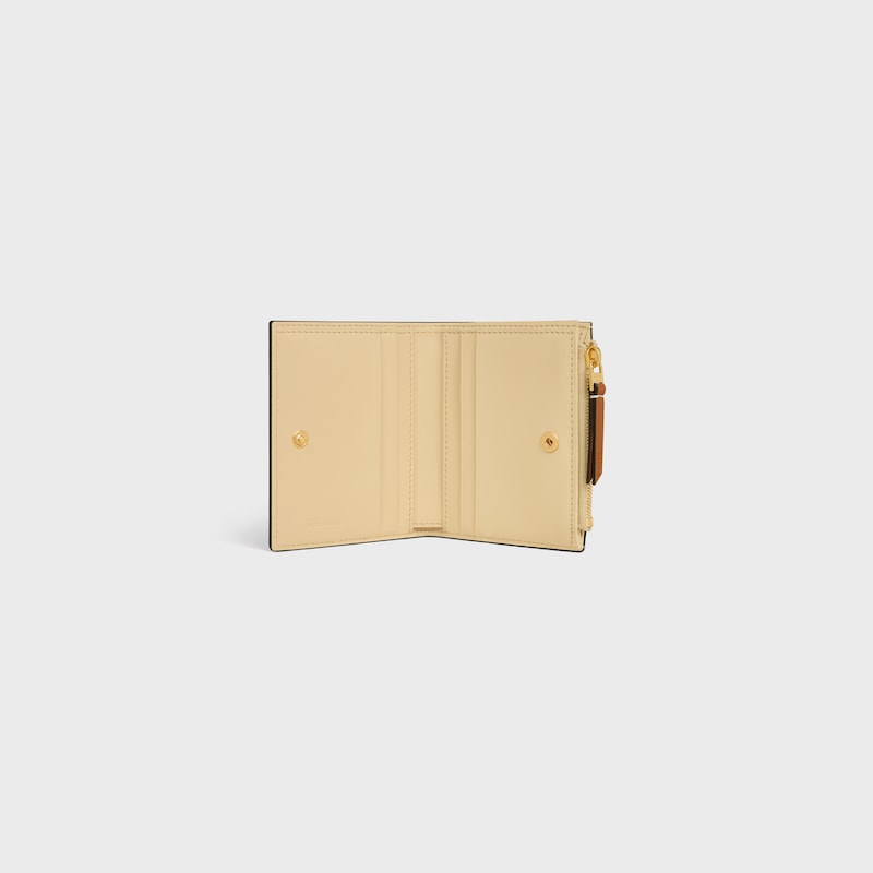 portefeuille compact en cuir de veau souple À graine
